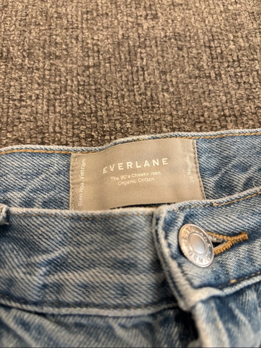 Everlane The Cheeky 90s Long Bermuda Light Wash Frayed Distressed Denim Shorts